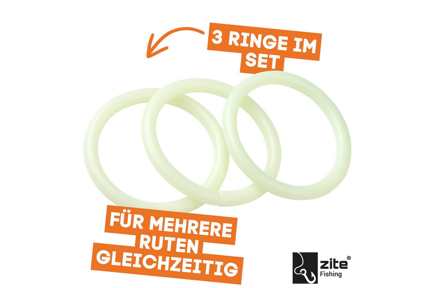 Zite Bissanzeiger Ring Set Fluoreszierende Einhängebissanzeiger Nachtangeln ohne Knicklicht, (3-St) Bild 5
