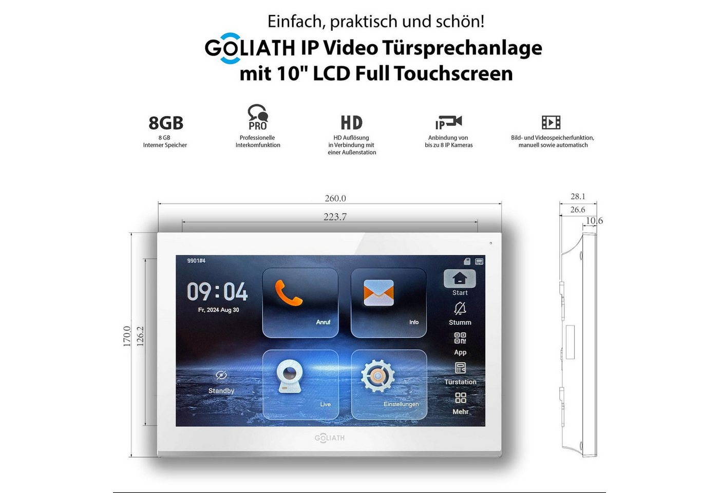 Goliath Intercom Video-Türsprechanlage Goliath IP Video Türsprechanlage: 10-Zoll 3Familienhaus, RFID, Anzeige (Privat oder Gewerblich) Bild 3