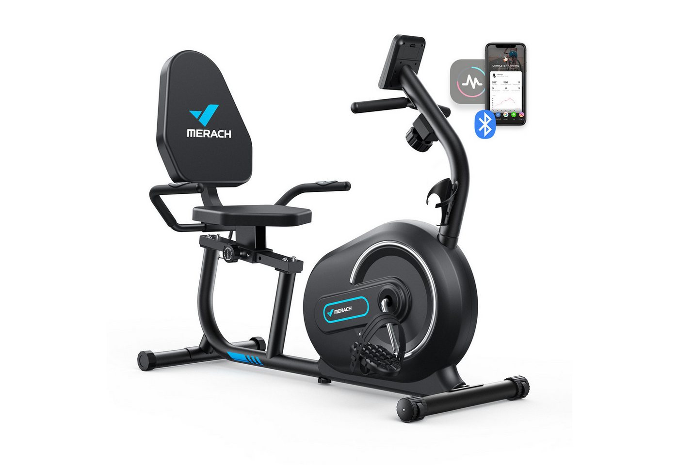 MERACH Liege-Heimtrainer für Zuhause mit 8 verstellbaren Widerstandsstufen (Leise Liegerad Heimtrainer mit Bluetooth, Exklusiver App, LCD-Display, Herzfrequenzsensoren, verstellbarer Rückenlehne und Tablet-Halterung), für Senioren max. Benutzergewicht 136 kg Bild 2