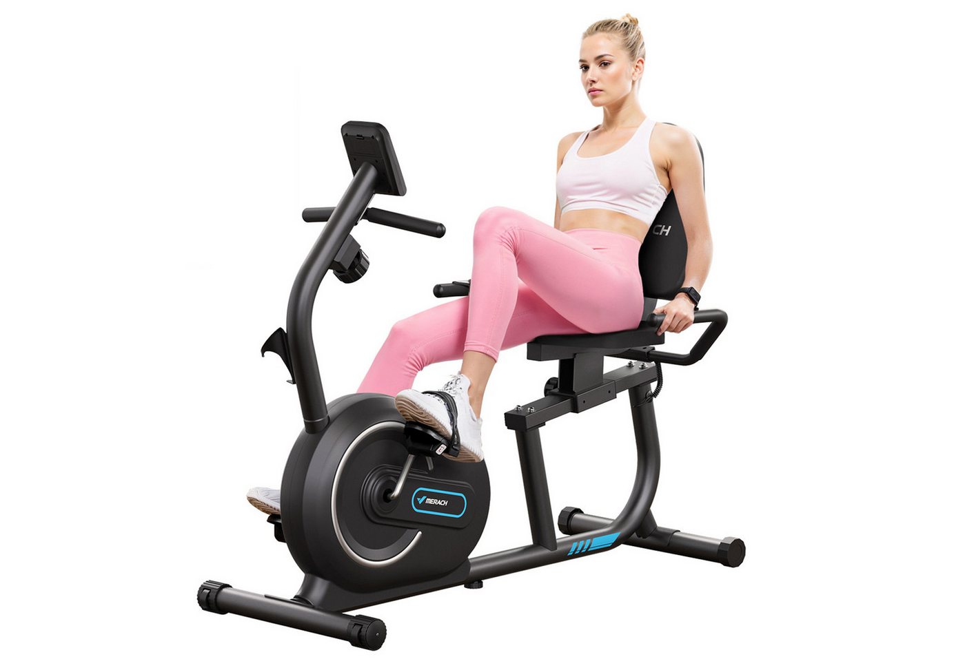 MERACH Liege-Heimtrainer für Zuhause mit 8 verstellbaren Widerstandsstufen (Leise Liegerad Heimtrainer mit Bluetooth, Exklusiver App, LCD-Display, Herzfrequenzsensoren, verstellbarer Rückenlehne und Tablet-Halterung), für Senioren max. Benutzergewicht 136 kg Bild 4