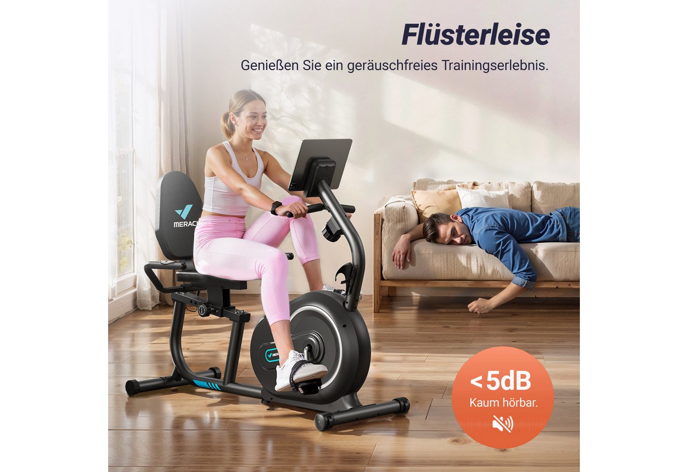 MERACH Liege-Heimtrainer für Zuhause mit 8 verstellbaren Widerstandsstufen (Leise Liegerad Heimtrainer mit Bluetooth, Exklusiver App, LCD-Display, Herzfrequenzsensoren, verstellbarer Rückenlehne und Tablet-Halterung), für Senioren max. Benutzergewicht 136 kg Bild 5