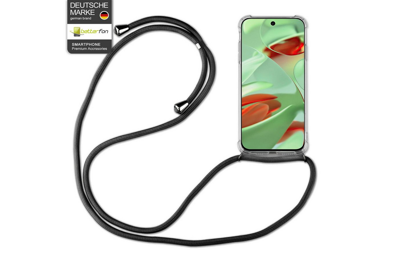 betterfon Handykette für Google Pixel 9 Serie Handyhülle mit Band & Kordel Bumper Schwarz, Premium-Panzerung – stoßfest, kratzresistent & passgenau Bild 4