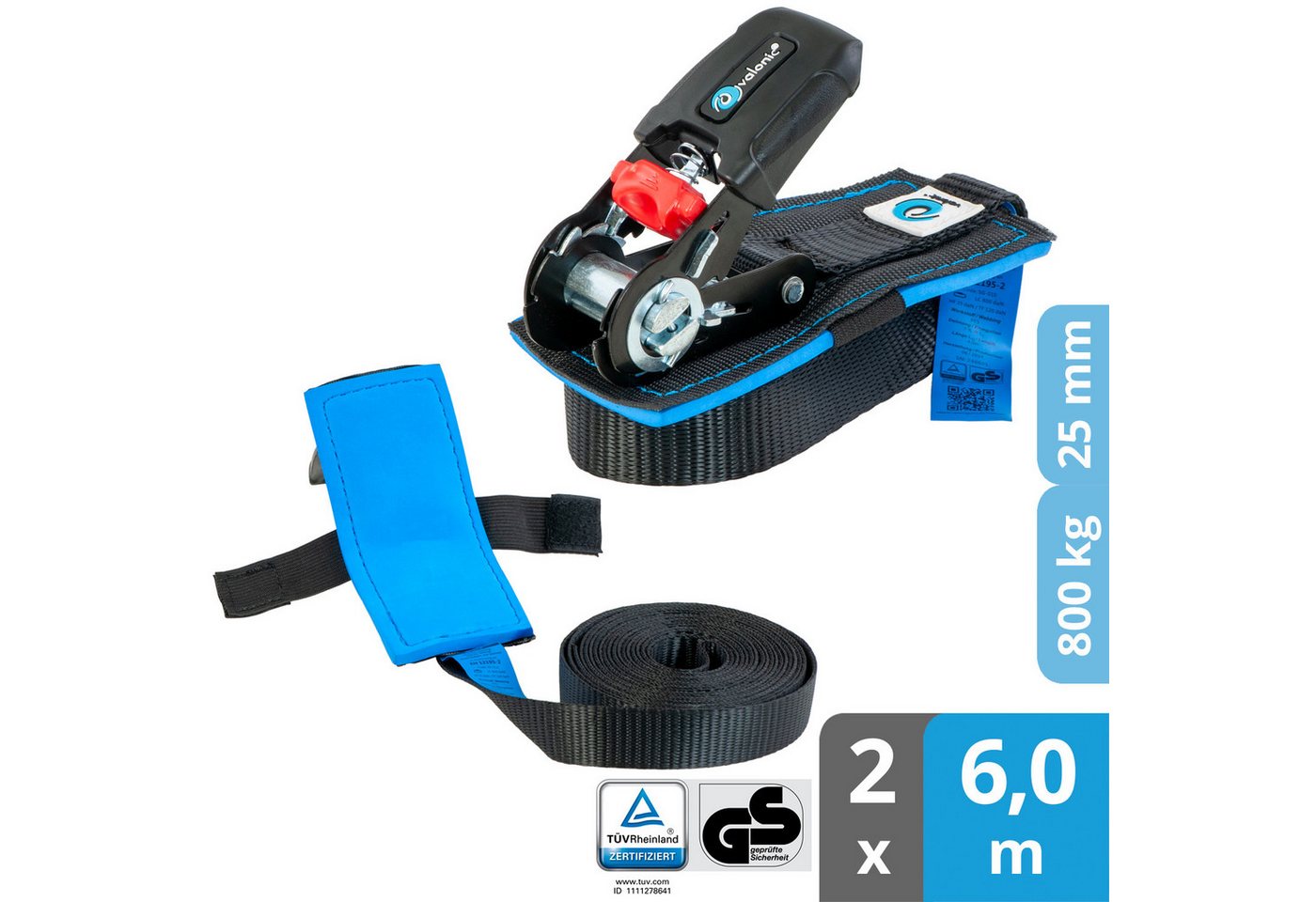 valonic Spanngurt Spanngurte Ratsche SG-010-40 !#Vater 4-6m - WOLF (2er Set, 2 Stück Ratschenspanngurt 6m) Ratschengurte für SUP Board oder Kajak, Motorrad, Ladungssicherung Bild 4