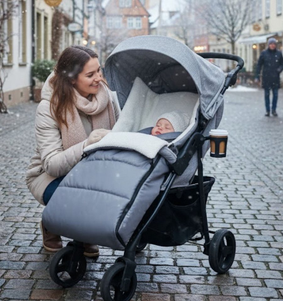 BabyLux Fußsack Bouclé Winter Fußsack 90cm Kinderwagen Buggy, Babyschale Schlafsack, BF4 Grau + Boucle Ecru Bild 5