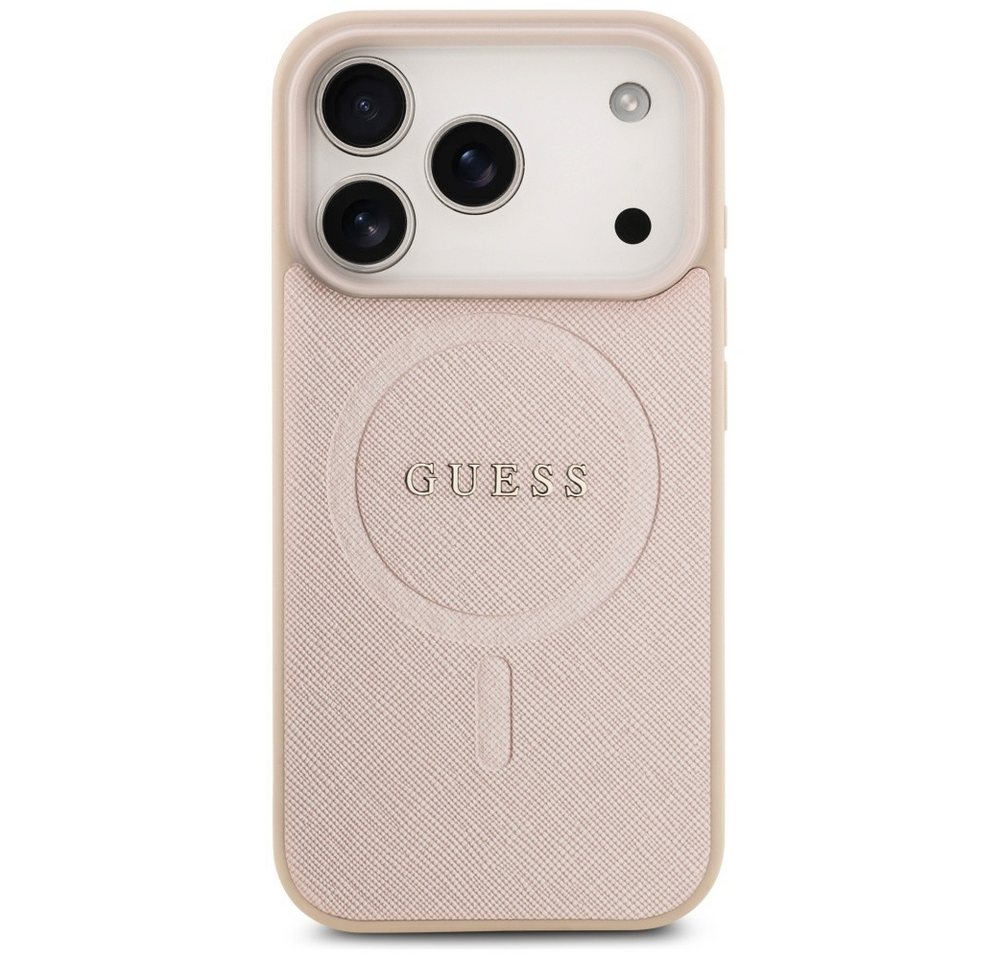 Guess Handyhülle iPhone 17 Pro Kunstleder geprägt rosa Logo goldfarbig MagSafe 6,3 Zoll, Kantenschutz Bild 4