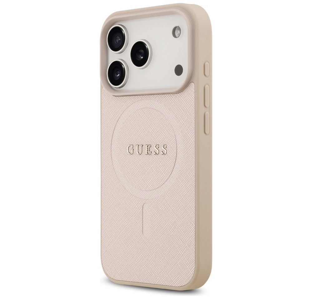 Guess Handyhülle iPhone 17 Pro Kunstleder geprägt rosa Logo goldfarbig MagSafe 6,3 Zoll, Kantenschutz Bild 5