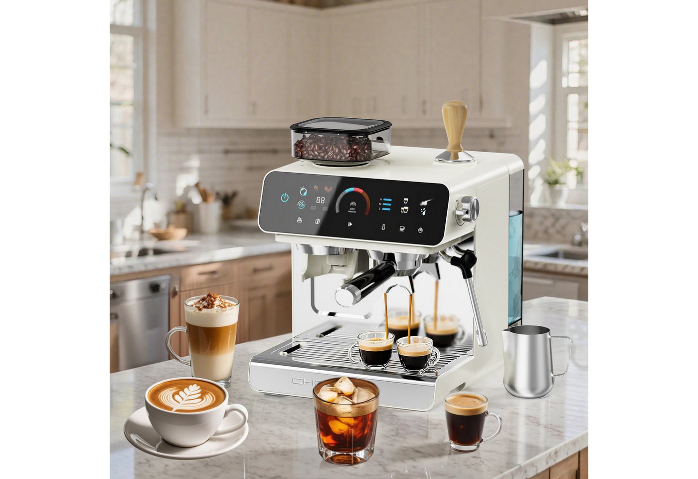 CHEFFANO Espressomaschine mit integriertem Mahlwerk, 20 Bar und 19 Mahlgradstufen Bild 2