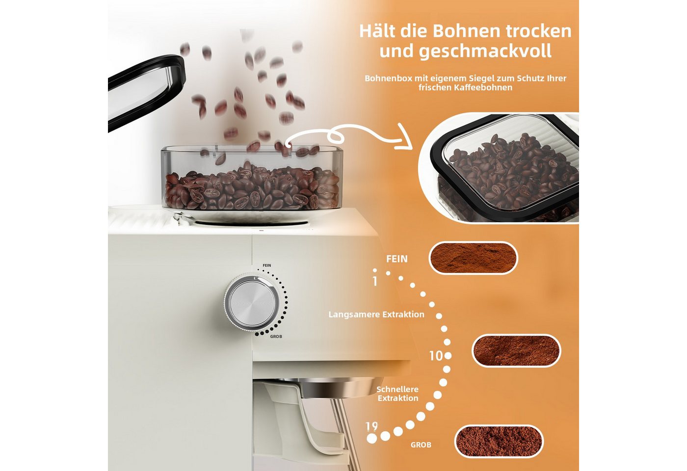CHEFFANO Espressomaschine mit integriertem Mahlwerk, 20 Bar und 19 Mahlgradstufen Bild 3