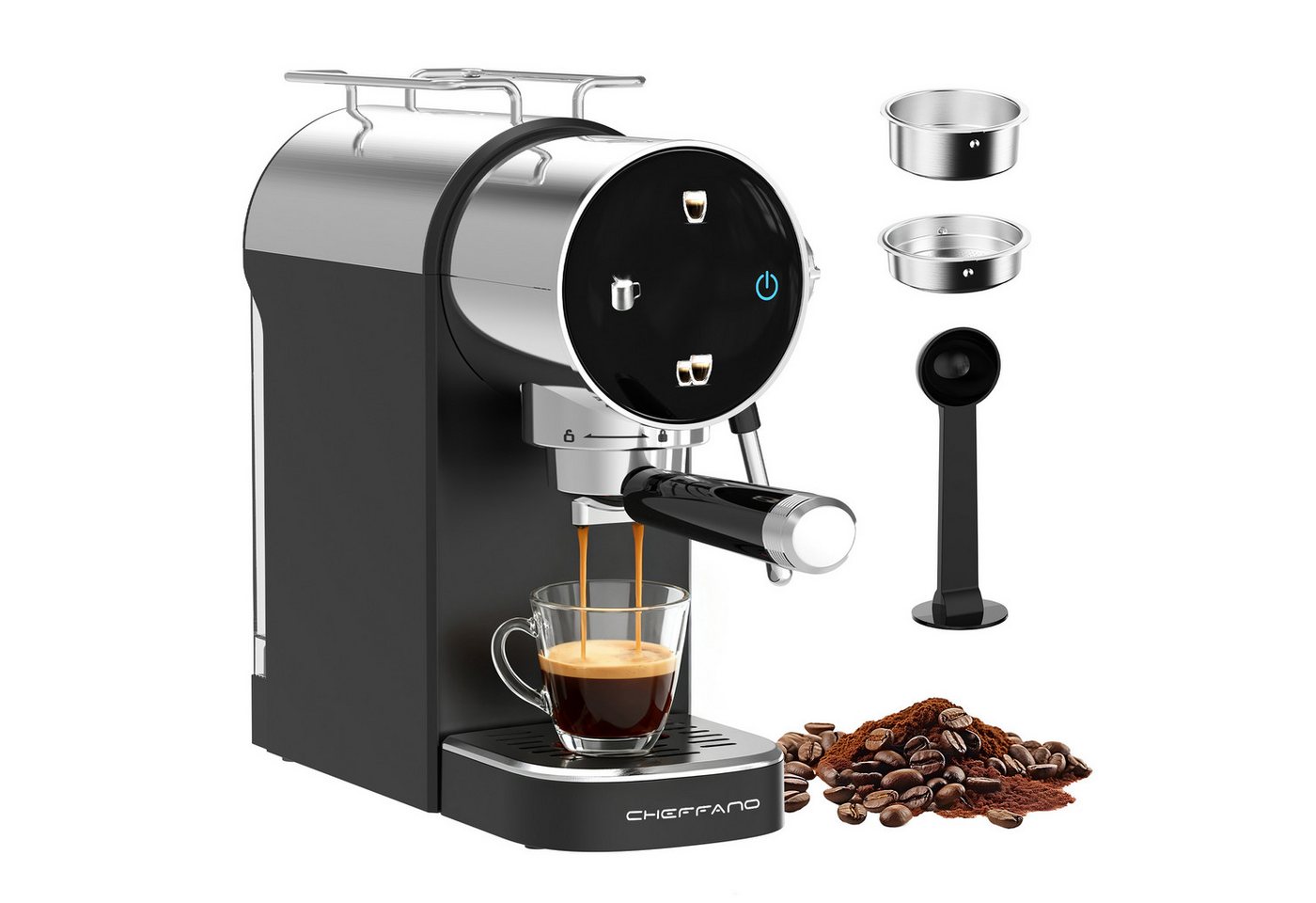 CHEFFANO Espressomaschine 20Bar mit Milchaufschäumer, Touchpanel & Wassertank, 5.5cm, Extraktion Bild 2