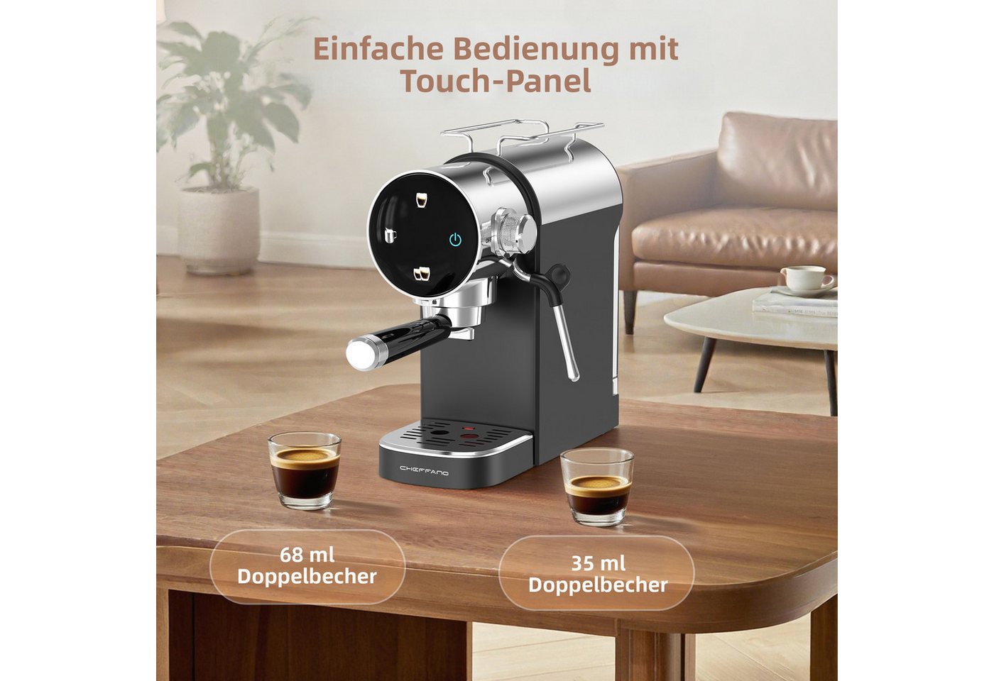 CHEFFANO Espressomaschine 20Bar mit Milchaufschäumer, Touchpanel & Wassertank, 5.5cm, Extraktion Bild 5