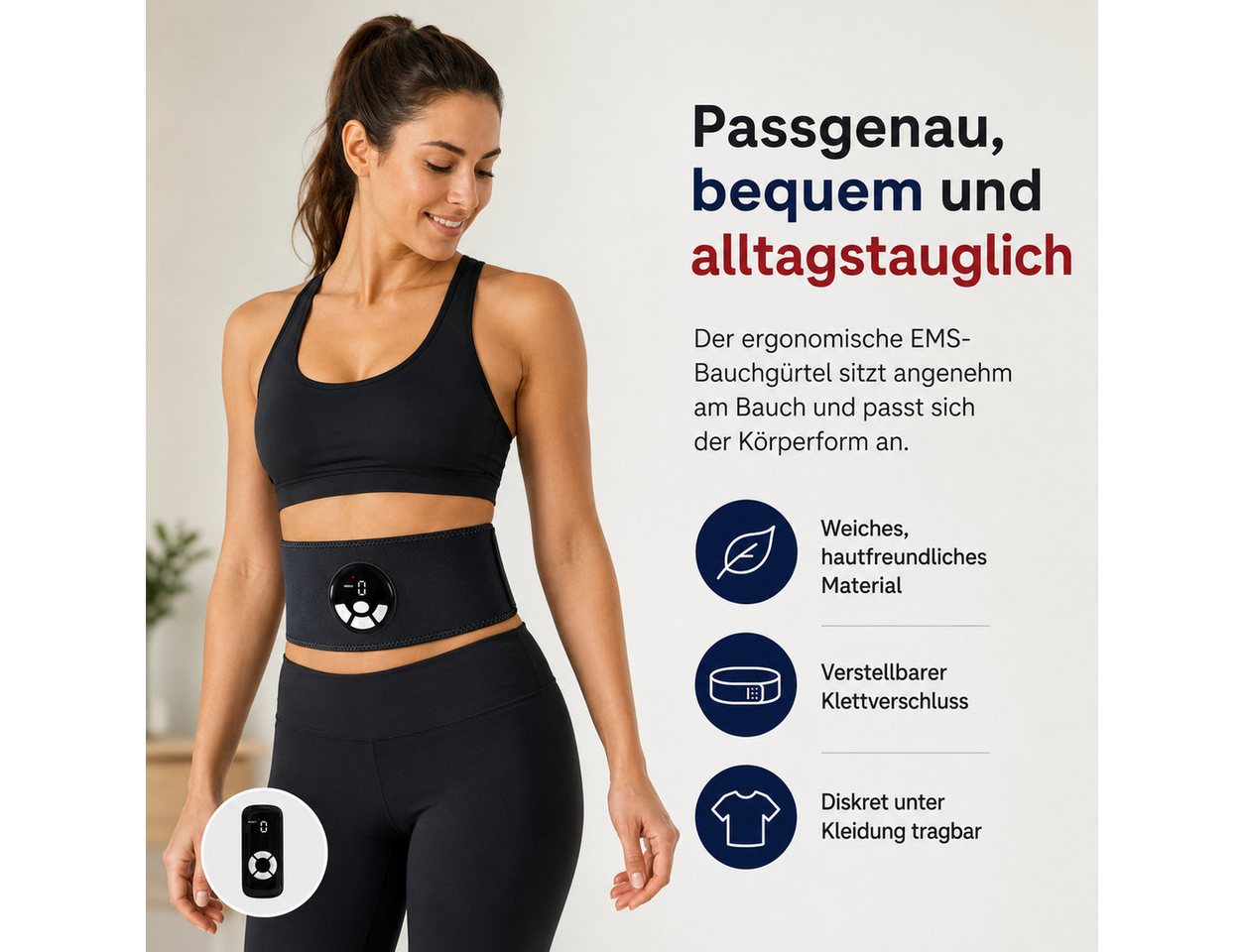 Tekoo EMS-Bauchmuskeltrainer mit Wärmefunktion, EMS Fitnessgürtel mit Heizung, Akku Bauchtrainer, (Bauchtrainer-Set, 3-teiliges Set), EMS mit 3-Stufen Wärmefunktion, Nutzung ohne Gel-Pads möglich Bild 3