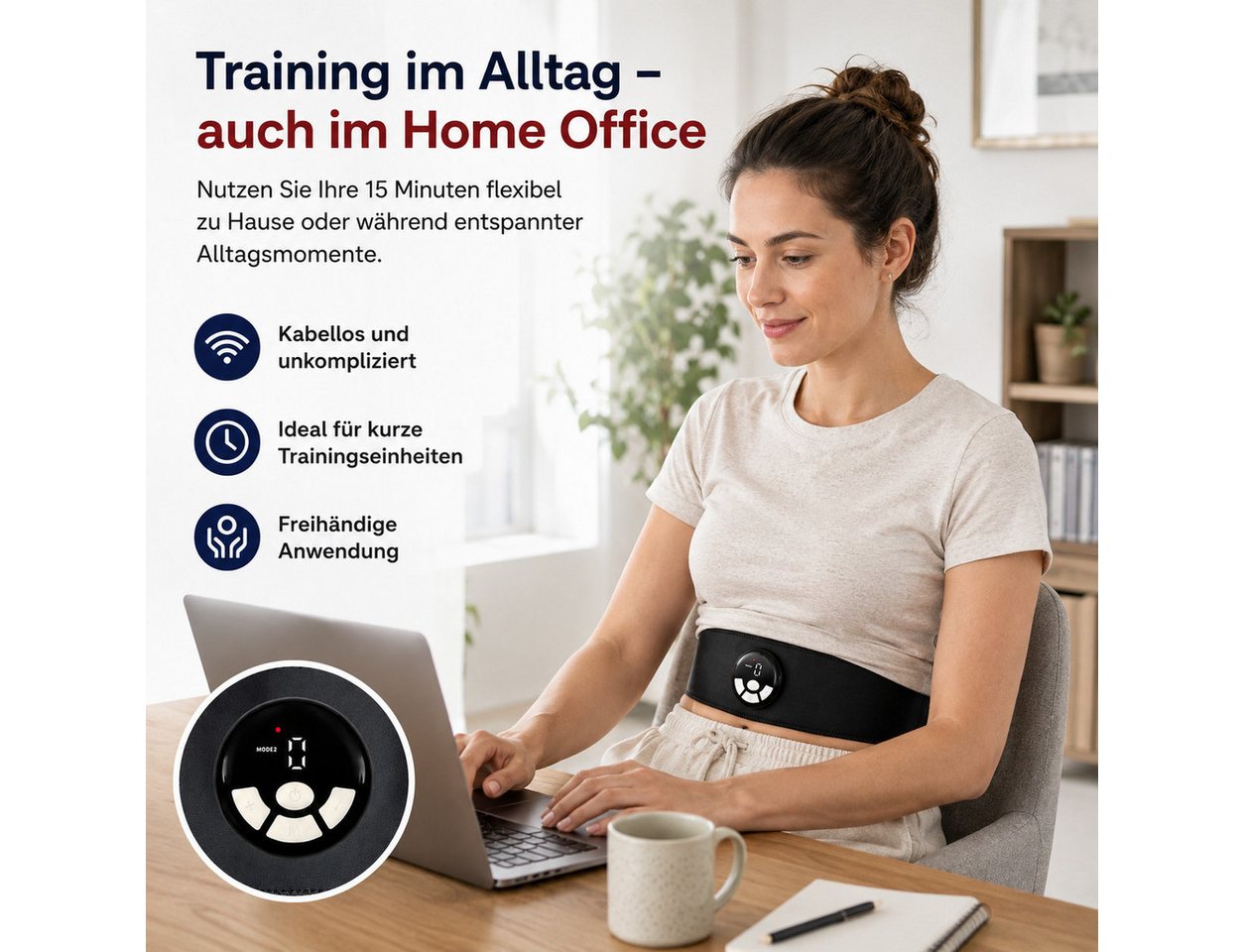 Tekoo EMS-Bauchmuskeltrainer mit Wärmefunktion, EMS Fitnessgürtel mit Heizung, Akku Bauchtrainer, (Bauchtrainer-Set, 3-teiliges Set), EMS mit 3-Stufen Wärmefunktion, Nutzung ohne Gel-Pads möglich Bild 4