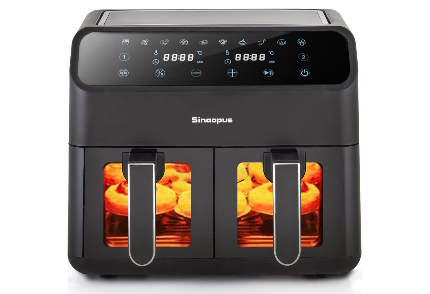 WHEELYOU Heißluftfritteuse 9L XXL, Dual Airfryer 2000W mit LED-Display, Sichtfenster & 10 Programmen, 2000 W, Doppelkammer-Airfryer mit LED-Display, Sichtfenster, Timer