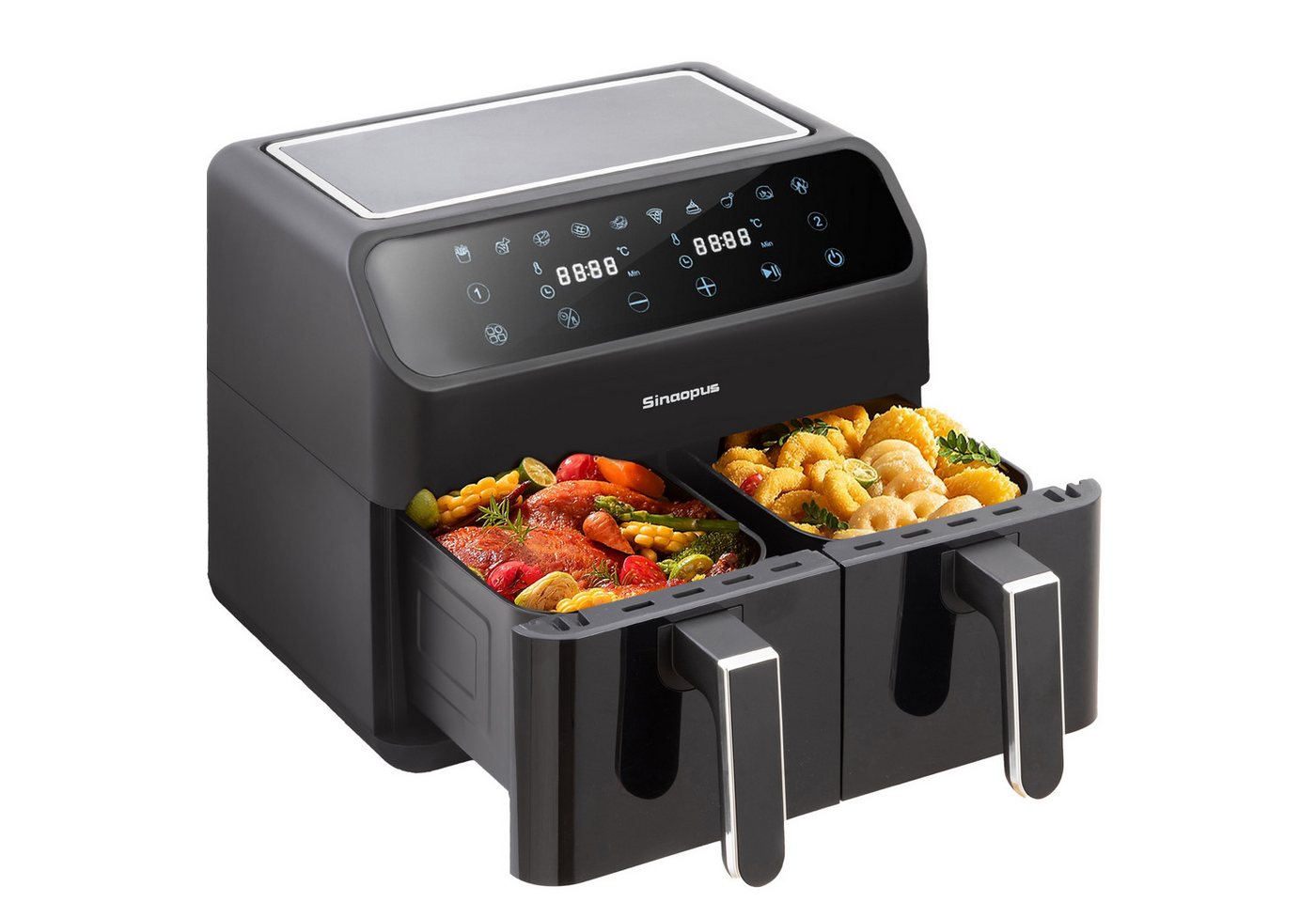 WHEELYOU Heißluftfritteuse 9L XXL, Dual Airfryer 2000W mit LED-Display, Sichtfenster & 10 Programmen, 2000 W, Doppelkammer-Airfryer mit LED-Display, Sichtfenster, Timer Bild 2