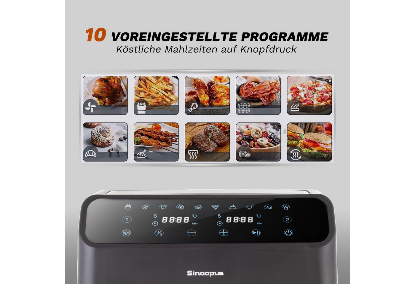 WHEELYOU Heißluftfritteuse 9L XXL, Dual Airfryer 2000W mit LED-Display, Sichtfenster & 10 Programmen, 2000 W, Doppelkammer-Airfryer mit LED-Display, Sichtfenster, Timer Bild 3