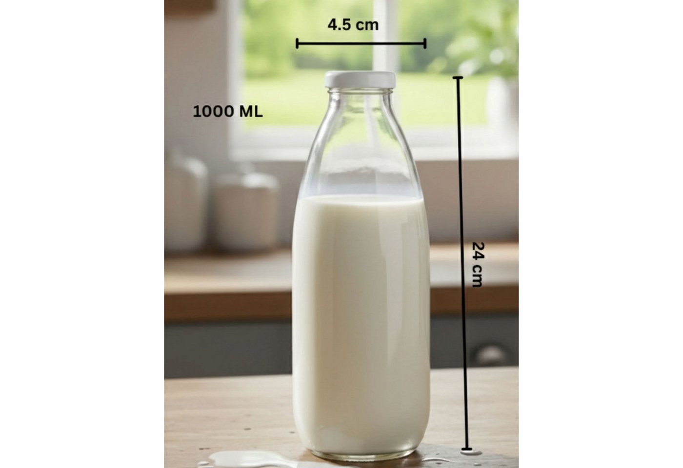 Jungengel Trinkflasche Glasflaschen 4er Set 1L mit Deckel Saft Milch Flasche, 4er Set 1L Glasflaschen mit Schraubdeckel