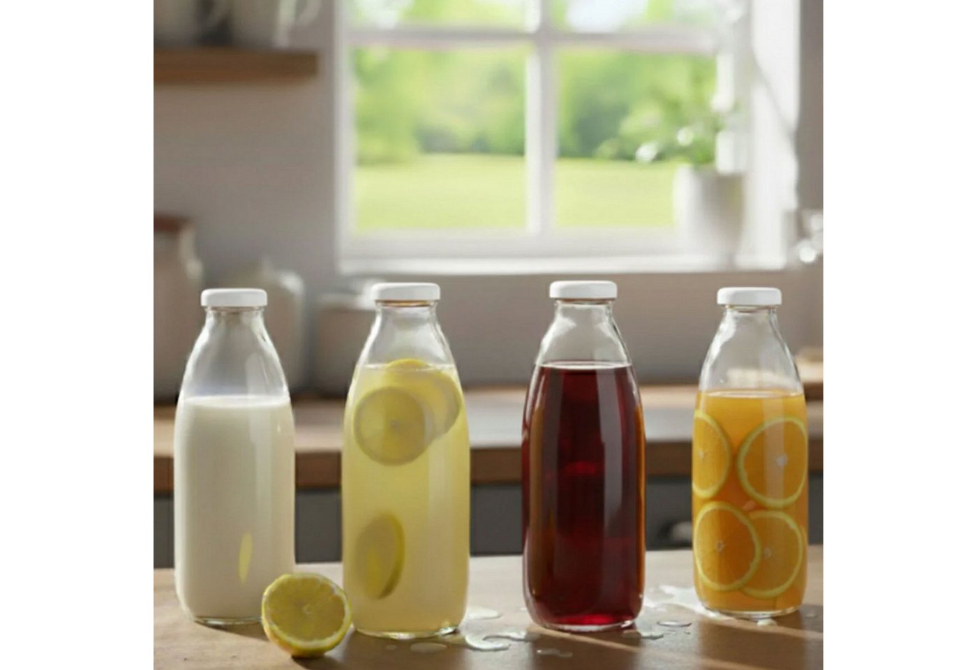 Jungengel Trinkflasche Glasflaschen 4er Set 1L mit Deckel Saft Milch Flasche, 4er Set 1L Glasflaschen mit Schraubdeckel Bild 5