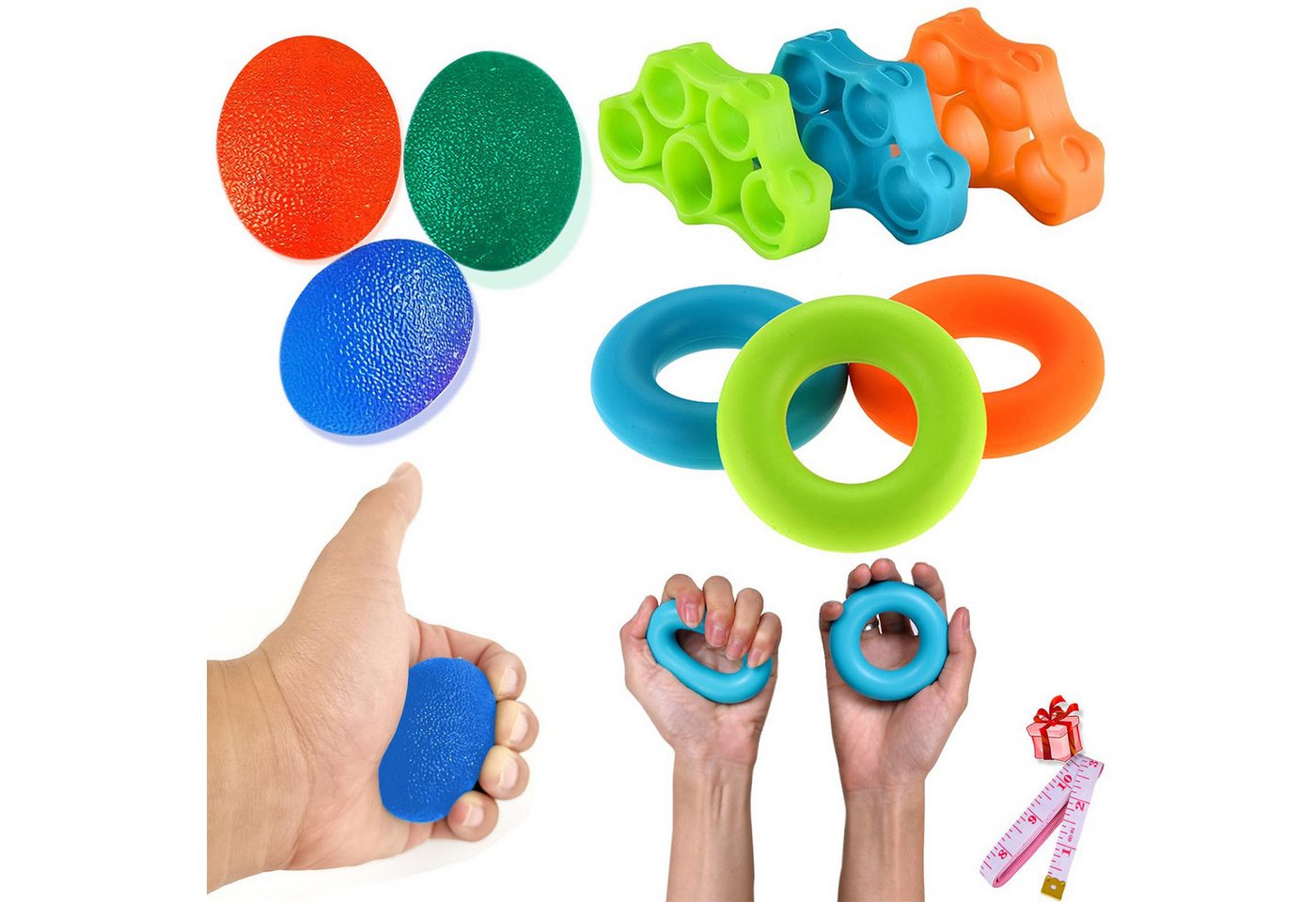 MOPUEA Handmuskeltrainer Handmuskeltrainer und Fingertrainer-Set 9er für unterarmübungen (9-St., mit drei progressiven Widerstandsstufen), 3 Griffkreis 3 Fingerauszieher 3, Handtrainer Set Bild 2