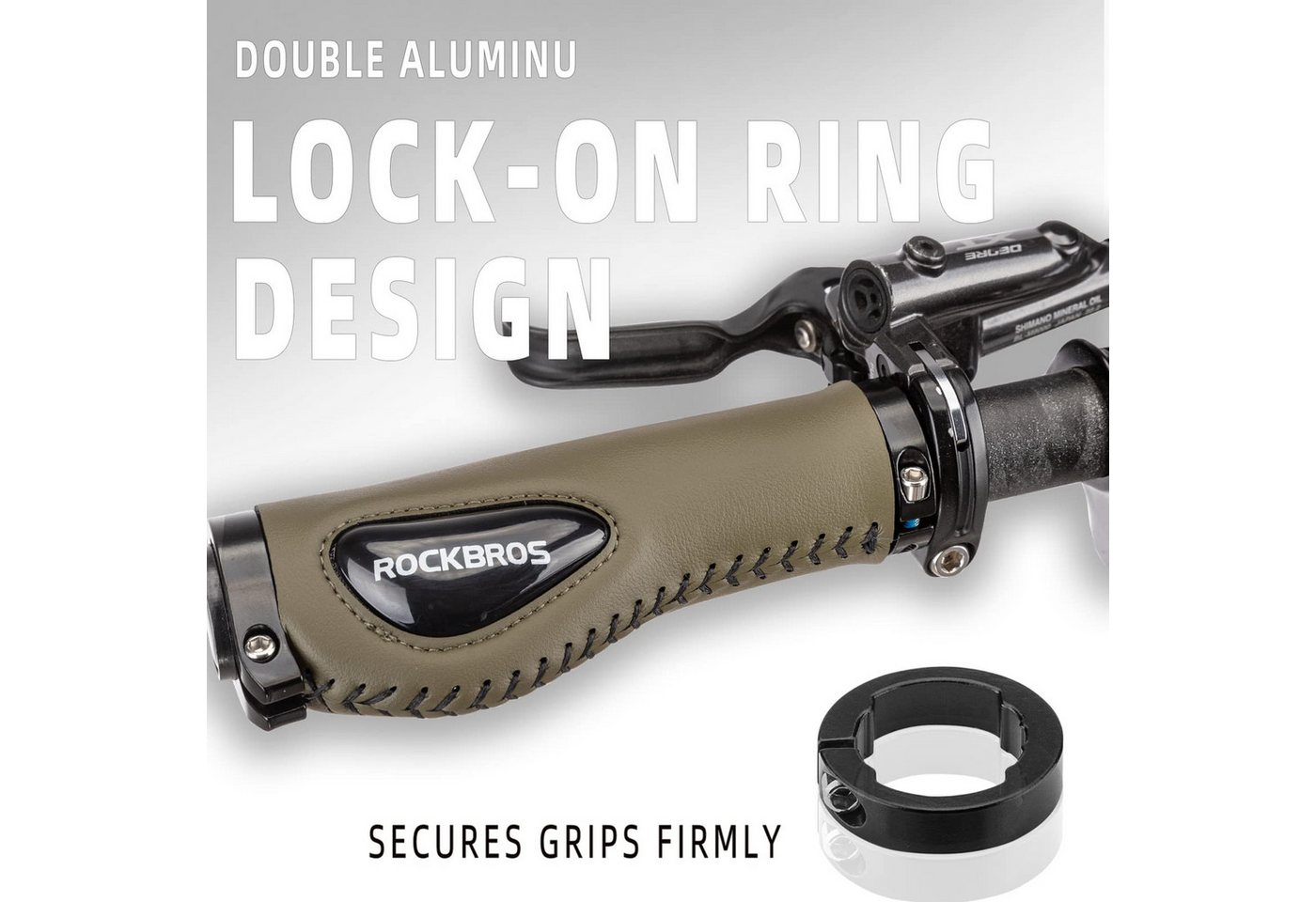 ROCKBROS Fahrradlenkergriff 22,2 mm Rutschfeste MTB Lenkergriffe mit Gel & PU Leder (für Fahrrad, Mountainbike, E-Bike, Rennrad), mit Lock-On Design, Stoßdämpfende Lenker Griffe
