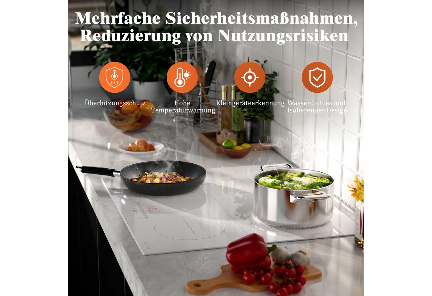 NOXTON Induktions-Kochfeld Induktionsfeld 4 Platten mit Flexzonen Weißes, Flexzonen, 3500W