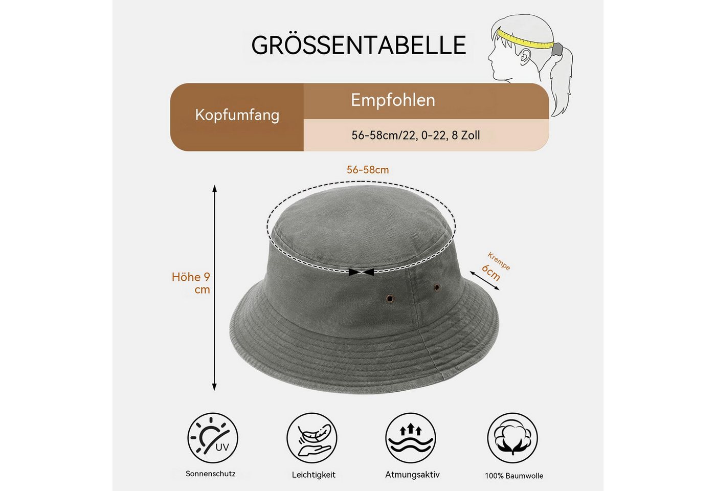 Zaewry Fischerhut Vintage Baumwoll-Anglerhut,Sommer Cap,Sommer Bucket Hat, Unisex faltbarer Anglerhut für Herren, Strand und Outdoor,mit UV-Schutz