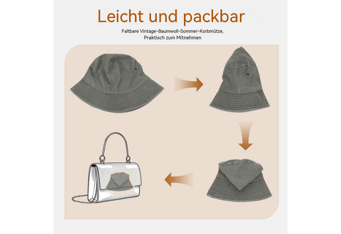 Zaewry Fischerhut Vintage Baumwoll-Anglerhut,Sommer Cap,Sommer Bucket Hat, Unisex faltbarer Anglerhut für Herren, Strand und Outdoor,mit UV-Schutz Bild 4