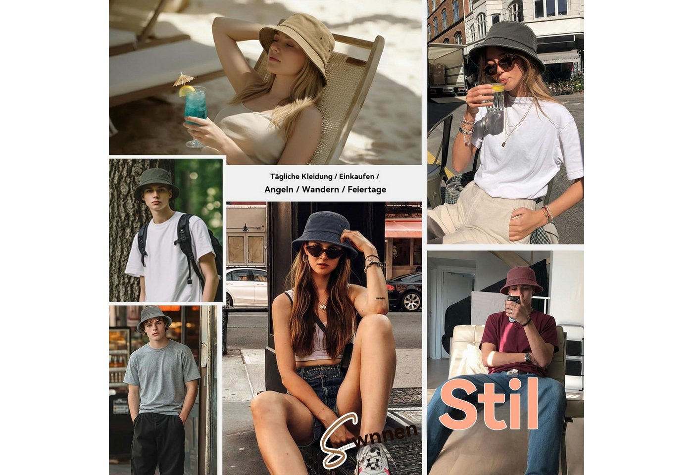 Zaewry Fischerhut Vintage Baumwoll-Anglerhut,Sommer Cap,Sommer Bucket Hat, Unisex faltbarer Anglerhut für Herren, Strand und Outdoor,mit UV-Schutz Bild 5