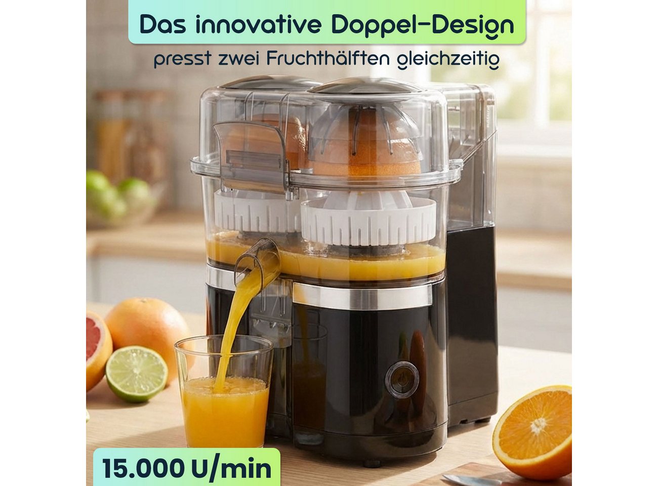Casativo Entsafter Kompakte Kabellose Akku Doppelpresse 120W USB-C Saft- & Zitruspresse, 120 W, 2.000 mAh Akku, 15.000 U/min Motor, ca. 68 Nutzungen pro Ladezyklus Bild 2
