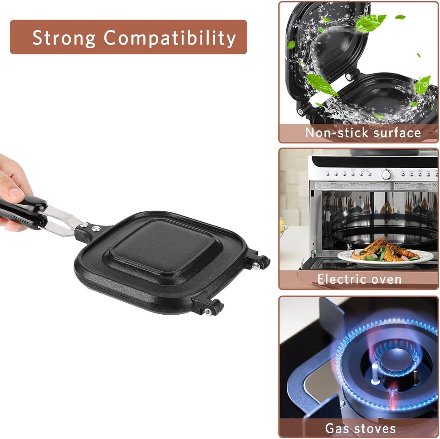 FELIXLEO 2-in-1-Sandwichmaker Sandwichmaker Camping doppelseitig Antihaft Bratpfanne Aluminium Griff Bild 4