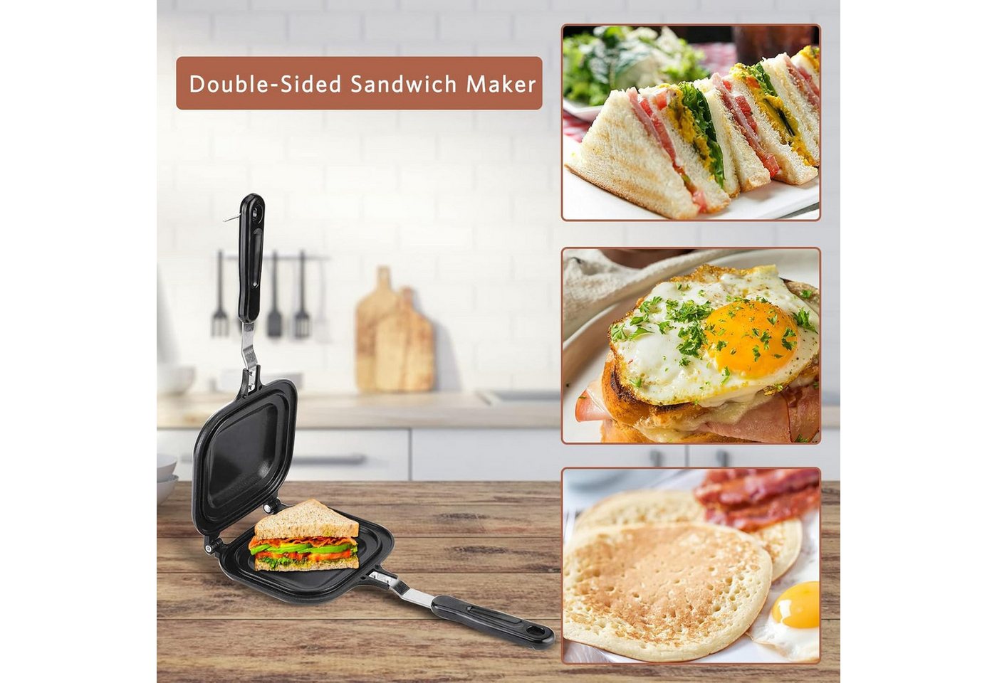 FELIXLEO 2-in-1-Sandwichmaker Sandwichmaker Camping doppelseitig Antihaft Bratpfanne Aluminium Griff Bild 5