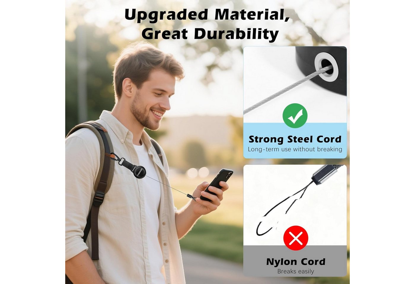 FELIXLEO Handykette Einziehbares Handyband mit Diebstahlschutz Metallhaken Outdoor