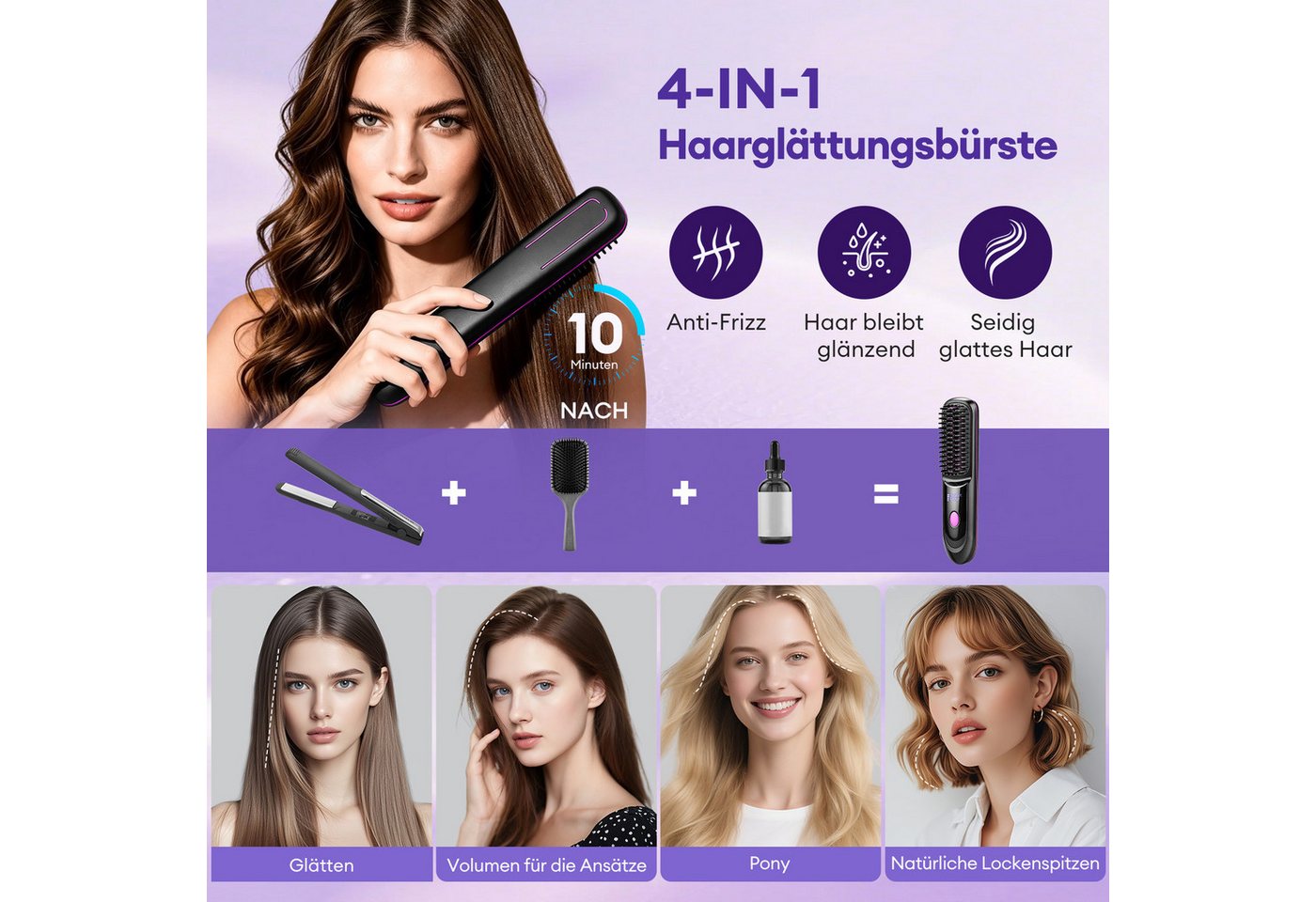 CkeyiN Elektrohaarbürste Akku Haarglättbürste mit LED-Anzeige 3 Temperaturstufen 160-200℃, Stylingbürste für kurze, lange Haare, tragbare Haarbürste unterwegs Bild 5
