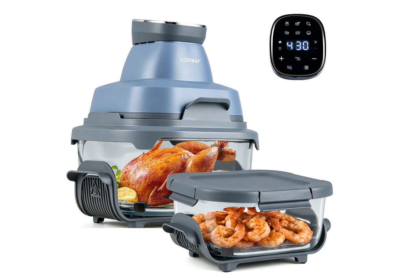 COSTWAY Heißluftfritteuse, 1500 W, Airfryer mit 4 L/1,7 L Glasbehälter, Deckel Bild 3