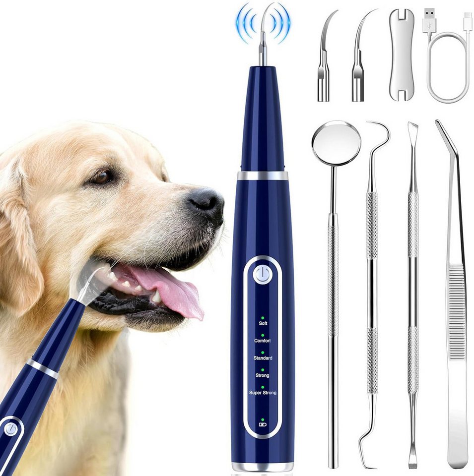 Futicare Zahnpflege-Set Ultraschall-Zahnreiniger für Hunde/Katzen 5 Modi & 3 Köpfe, IPX7 wasserdicht (1500mAh)​