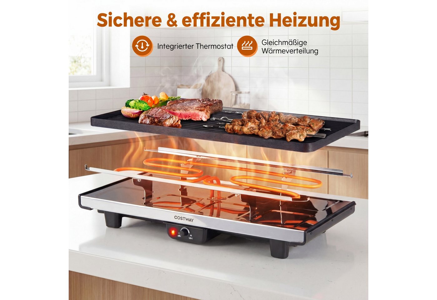 COSTWAY Raclette, 8 Raclettepfännchen, 1400 W, wendbarer Antihaft-Grillplatte Bild 3