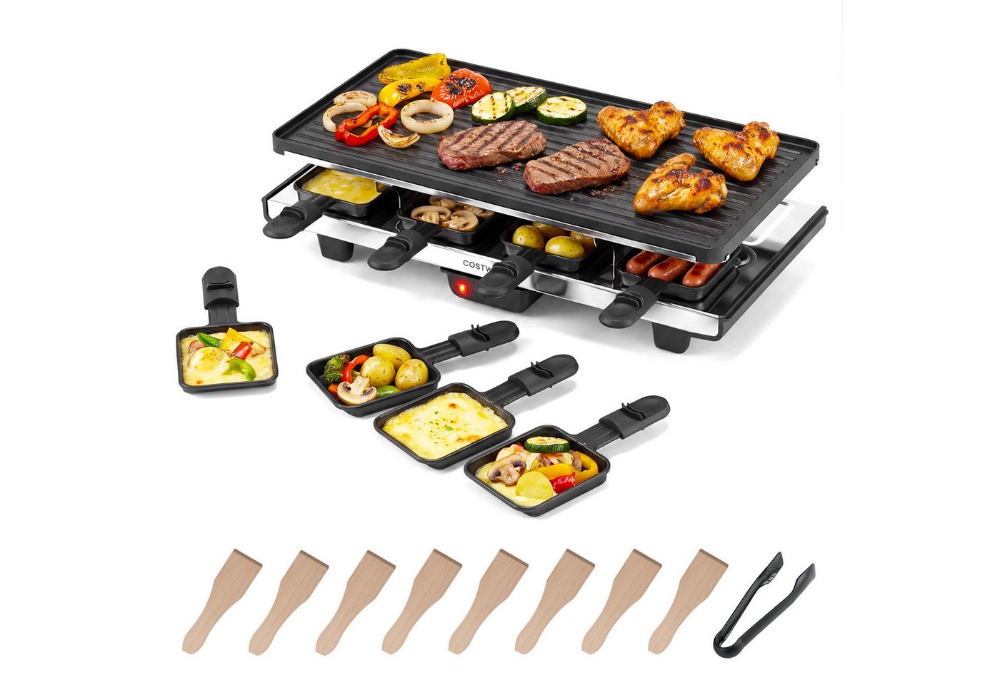 COSTWAY Raclette, 8 Raclettepfännchen, 1400 W, wendbarer Antihaft-Grillplatte Bild 5