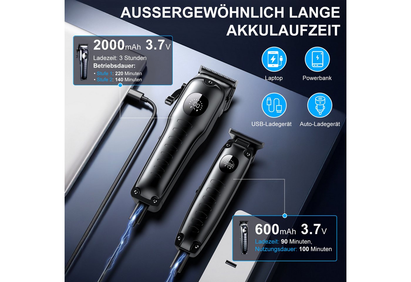 ibettertec Haarschneider Haarschneidemaschine Profi, Bartschneider, Haarschneider 2 in 1 Set, IPX7 Ganzkörper wasserdicht, Schnellladung & Lange Akkulaufzeit, mit 13 Kammaufsätzen, geräuscharm Bild 3