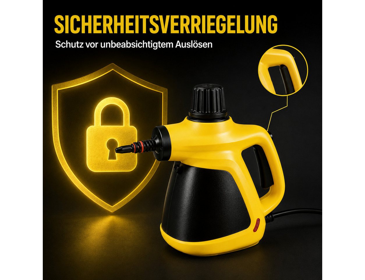 Luckice Handdampfreiniger 1050 W, 350 ml, 15 Sek. Aufheizzeit, Sicherheitsverschluss, 3 m Kabel, 1050 W, mit Zubehör für Küche, Bad, Fenster und Fugen Bild 3