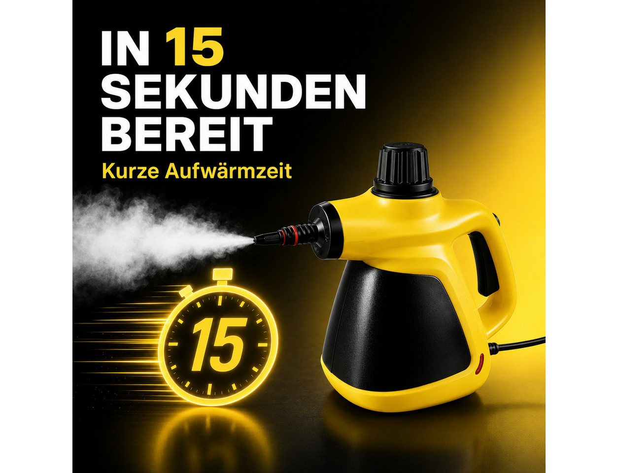 Luckice Handdampfreiniger 1050 W, 350 ml, 15 Sek. Aufheizzeit, Sicherheitsverschluss, 3 m Kabel, 1050 W, mit Zubehör für Küche, Bad, Fenster und Fugen Bild 4