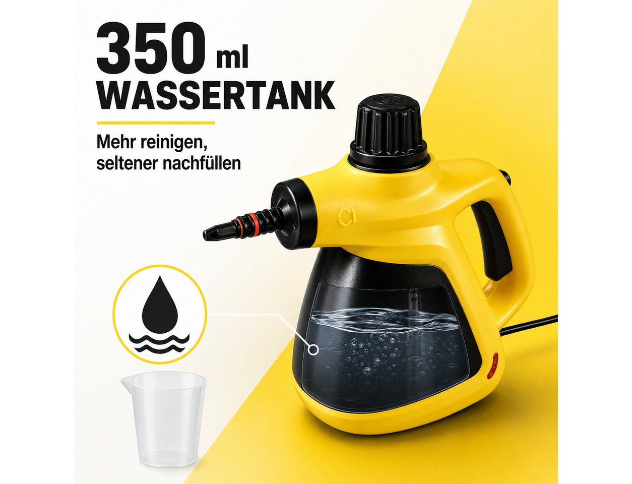 Luckice Handdampfreiniger 1050 W, 350 ml, 15 Sek. Aufheizzeit, Sicherheitsverschluss, 3 m Kabel, 1050 W, mit Zubehör für Küche, Bad, Fenster und Fugen Bild 5