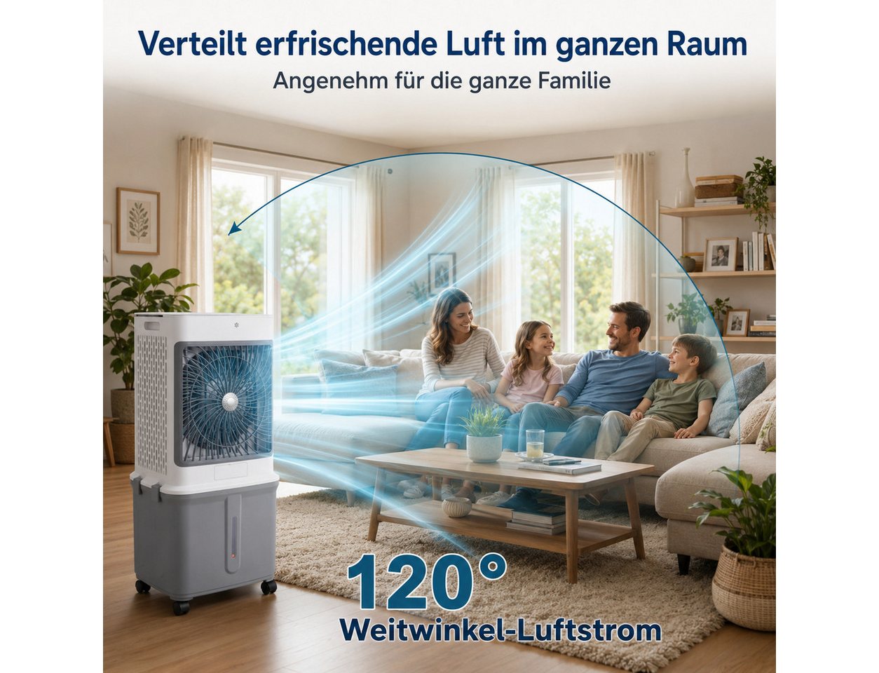 Lapamax Ventilatorkombigerät Mobiler Luftkühler mit 32-L-Wassertank, 120° Oszillation, 70 W mobil, Ventilator ohne Abluftschlauch, mit Fernbedienung, Touchpanel Bild 5