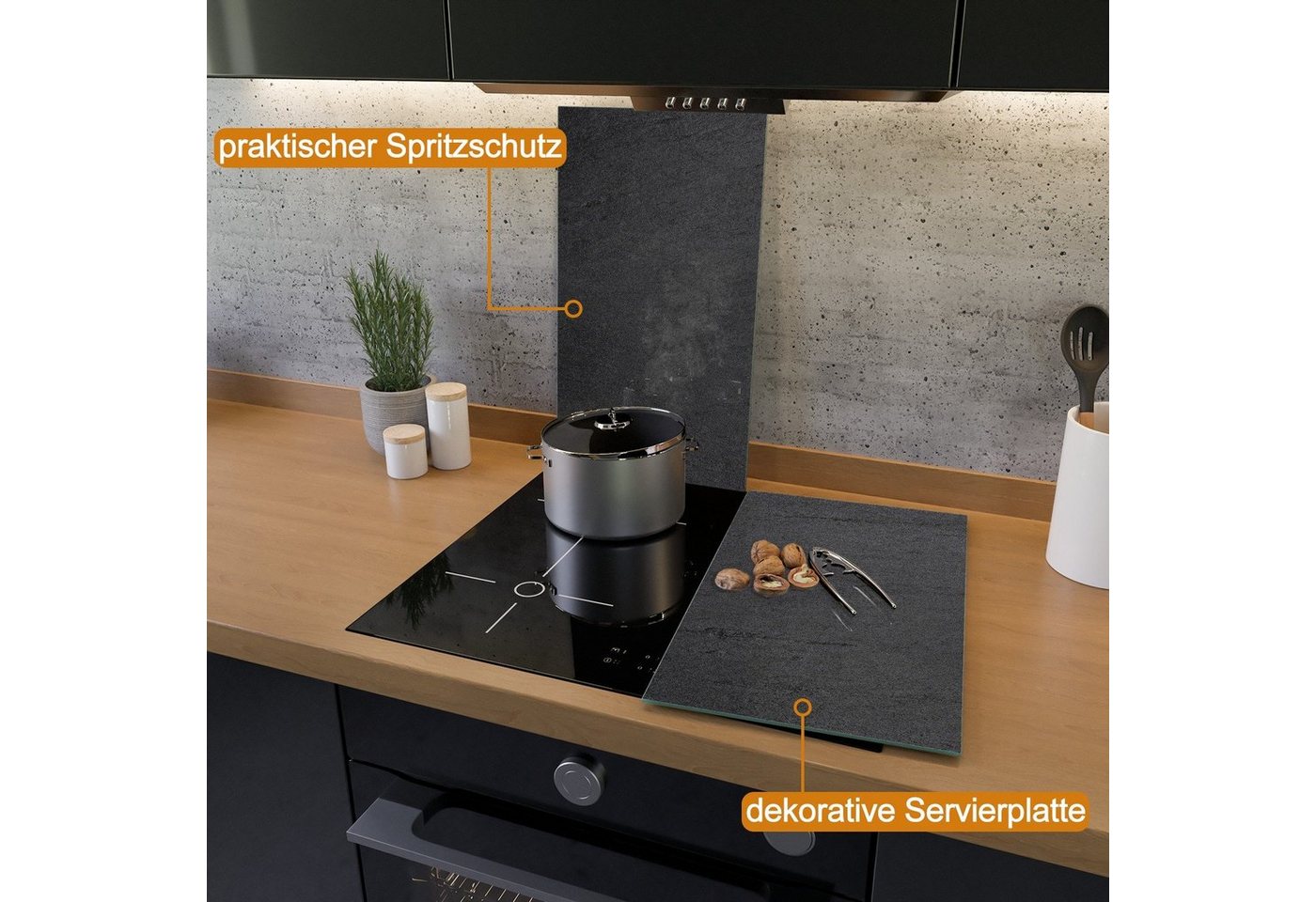 Wallario Herd-Abdeckplatte Schwarze Schiefertafel Optik - Steintafel, ESG-Sicherheitsglas, (Glasplatte, 2 tlg., inkl. 5mm Noppen), verschiedene Größen Bild 3