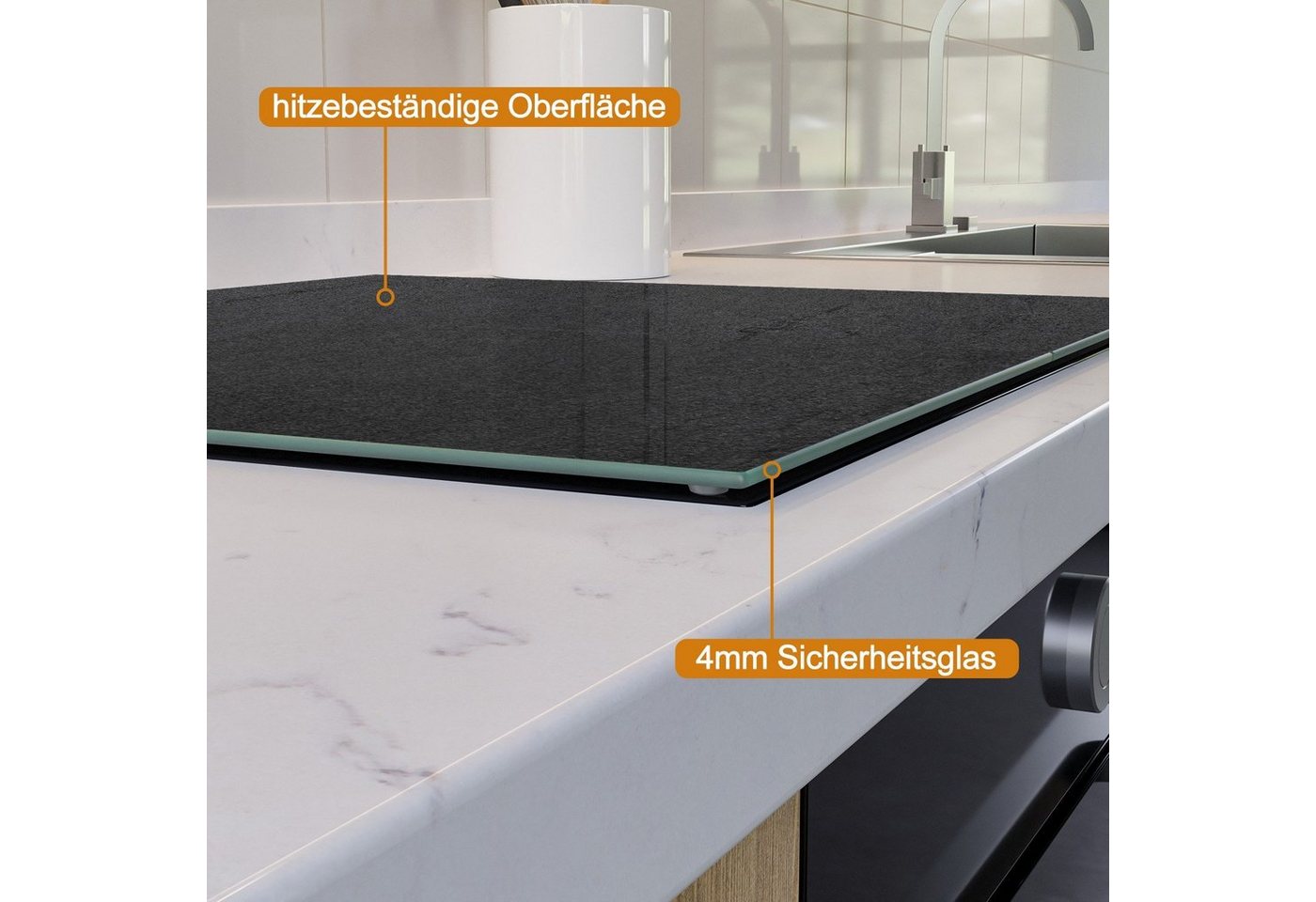 Wallario Herd-Abdeckplatte Schwarze Schiefertafel Optik - Steintafel, ESG-Sicherheitsglas, (Glasplatte, 2 tlg., inkl. 5mm Noppen), verschiedene Größen Bild 5