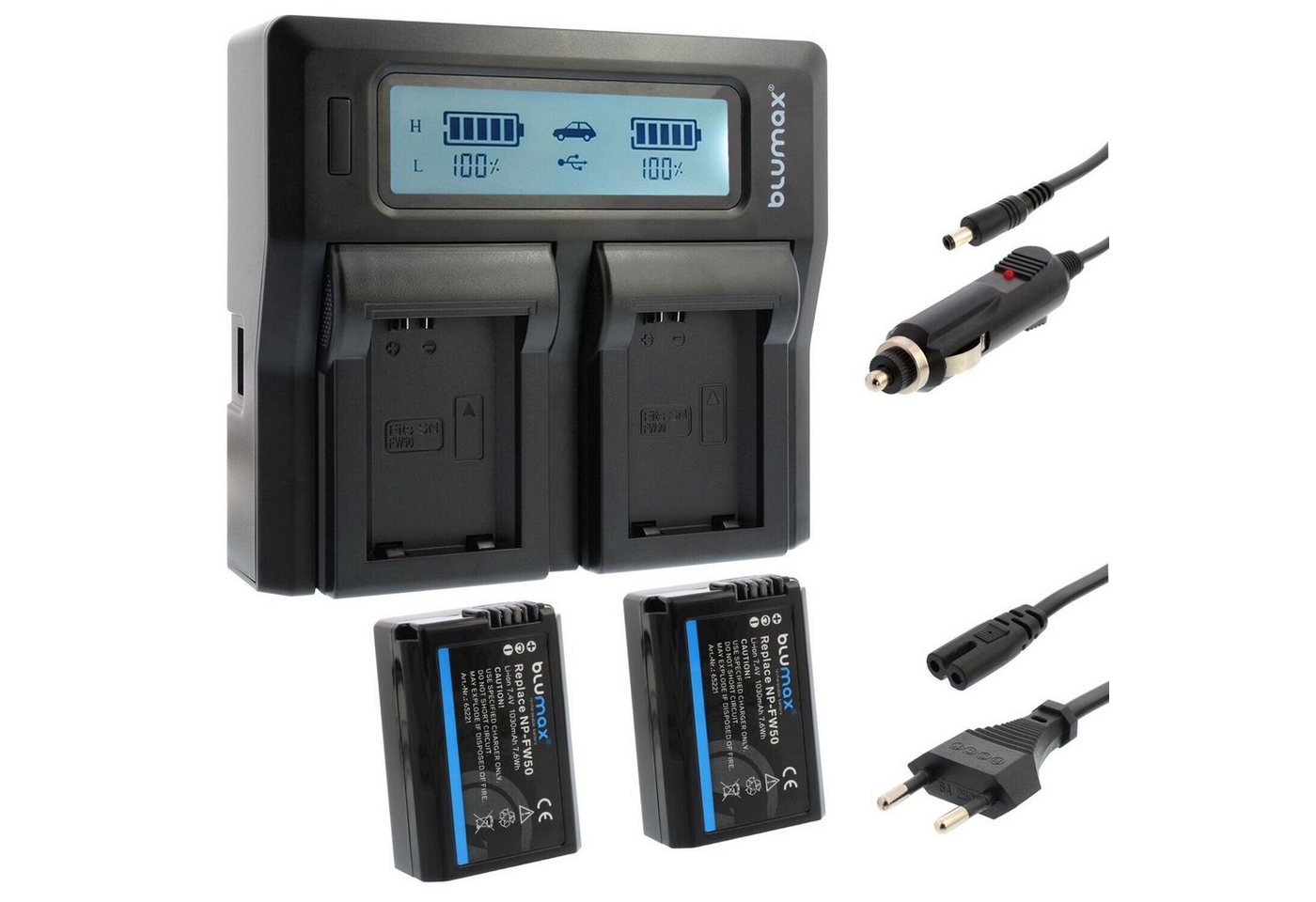 Blumax Set mit Lader für Sony NP-FW50 Alpha 6500 1030mAh Kamera-Akku Bild 2