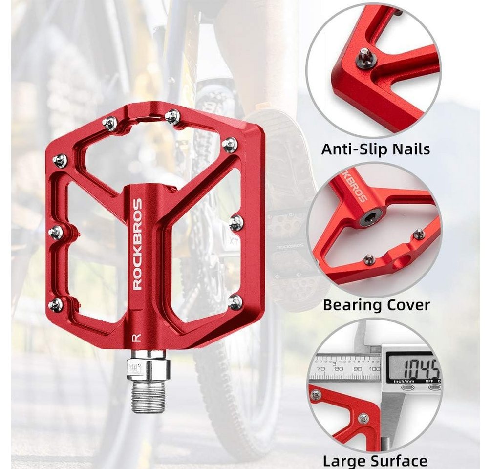 ROCKBROS Fahrradkurbel Rockbros Fahrrad Mtb E-Bike Dirt Aluminium Plattform Pedale Rot