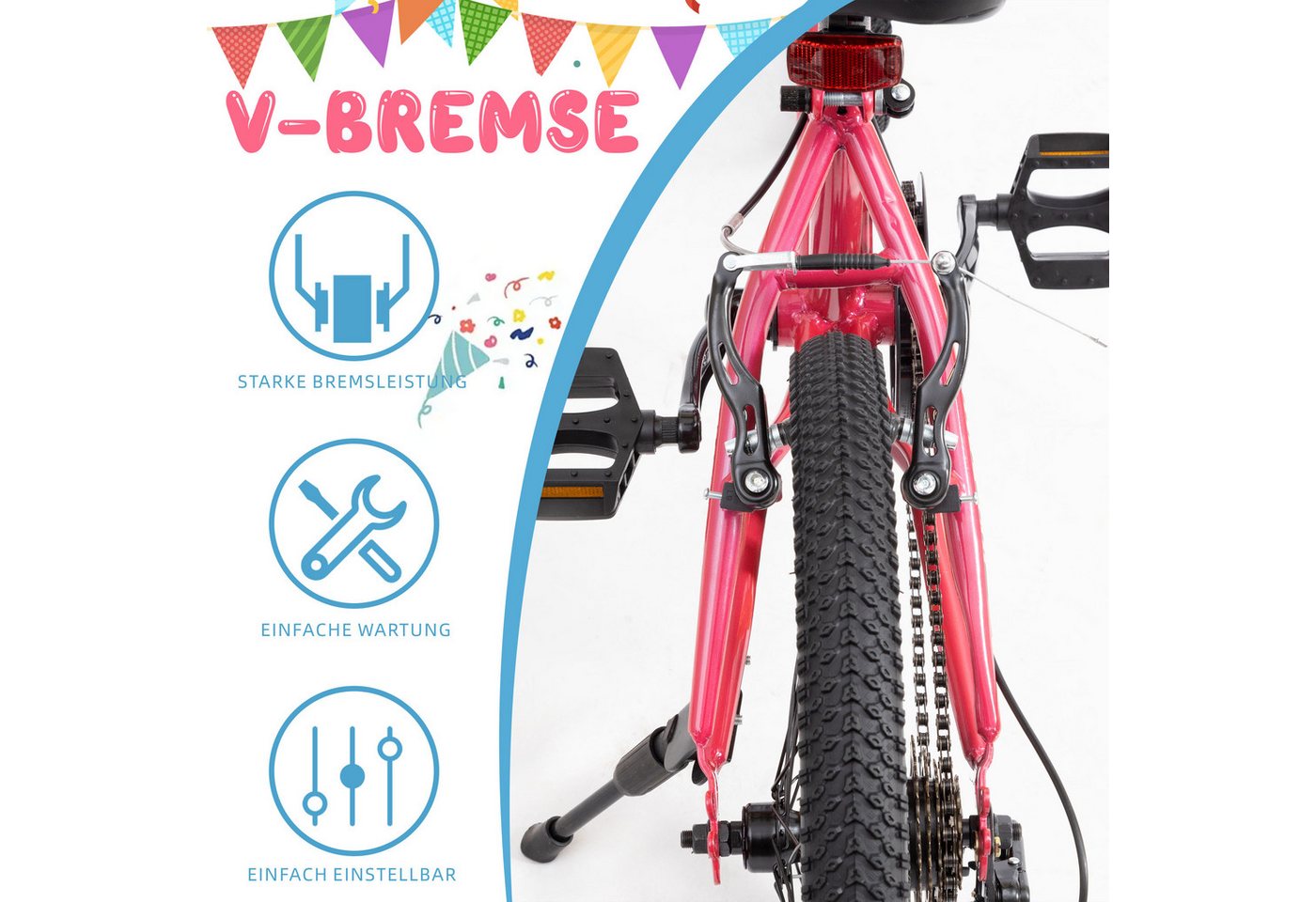 Vankel Kinderfahrrad 20 Zoll, mountainbike, ab 6 Jahren, Kinder jungen mädchen, 6 Gang, Kettenschaltung, Mädchen Jungen Fahrrad mit V-Bremse, sportliches Design