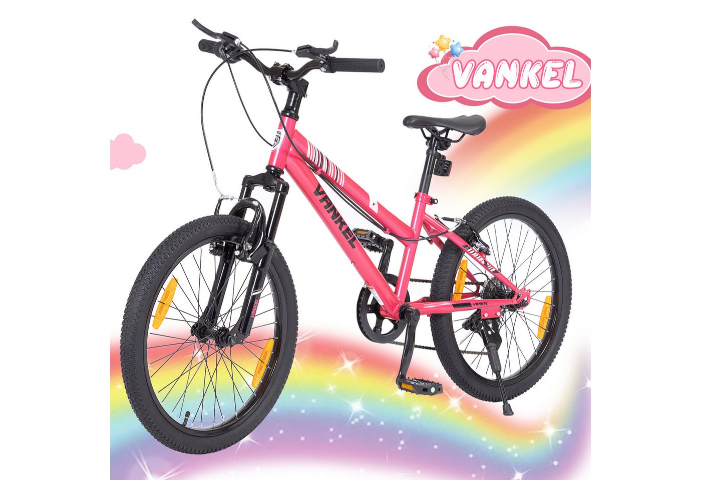 Vankel Kinderfahrrad 20 Zoll, mountainbike, ab 6 Jahren, Kinder jungen mädchen, 6 Gang, Kettenschaltung, Mädchen Jungen Fahrrad mit V-Bremse, sportliches Design Bild 3