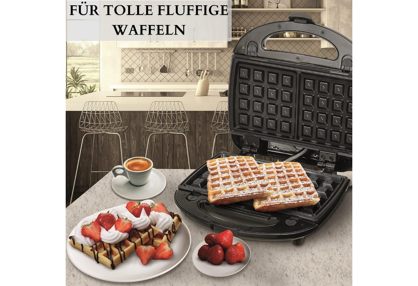 ibettertec 3-in-1-Kombi-Waffeleisen Waffeleisen, Sandwichmaker 3 in 1, Multifunktionsgerät Doppel, 760,00 W, 3 Abnehmbare Platten, Antihaftbeschichtung, LED-Leuchten Bild 3