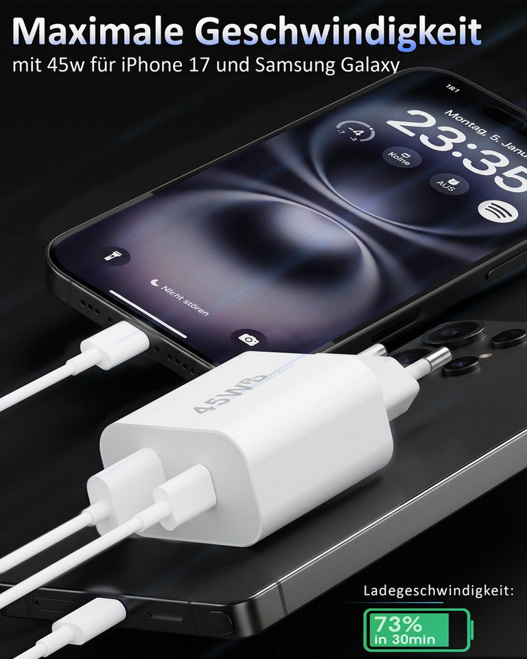 GreenHec 45w Schnellladegerät USB C Charger für Samsung S25 S24 S23 iPhone Schnelllade-Gerät (Spar-Set, 45w USB-C + USB-A Dual Charger (2er Pack), Netzteil Stecker Adapter Tablet Handy Google Dual Doppel Ladegerät) Bild 2