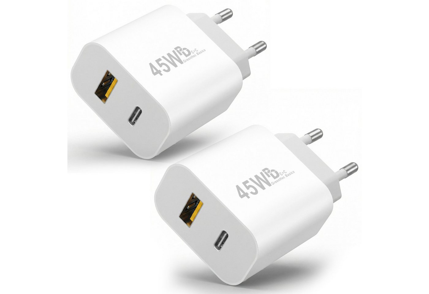GreenHec 45w Schnellladegerät USB C Charger für Samsung S25 S24 S23 iPhone Schnelllade-Gerät (Spar-Set, 45w USB-C + USB-A Dual Charger (2er Pack), Netzteil Stecker Adapter Tablet Handy Google Dual Doppel Ladegerät) Bild 3